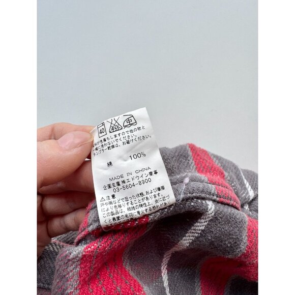 LEE Red Grey Plaid Check Cotton Flannel Button Down Shirt, Size M - Picture 12 of 13